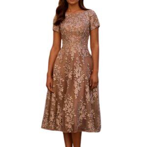NWT La Femme 29830SC Embroidered Cocktail Dress Champagne 6